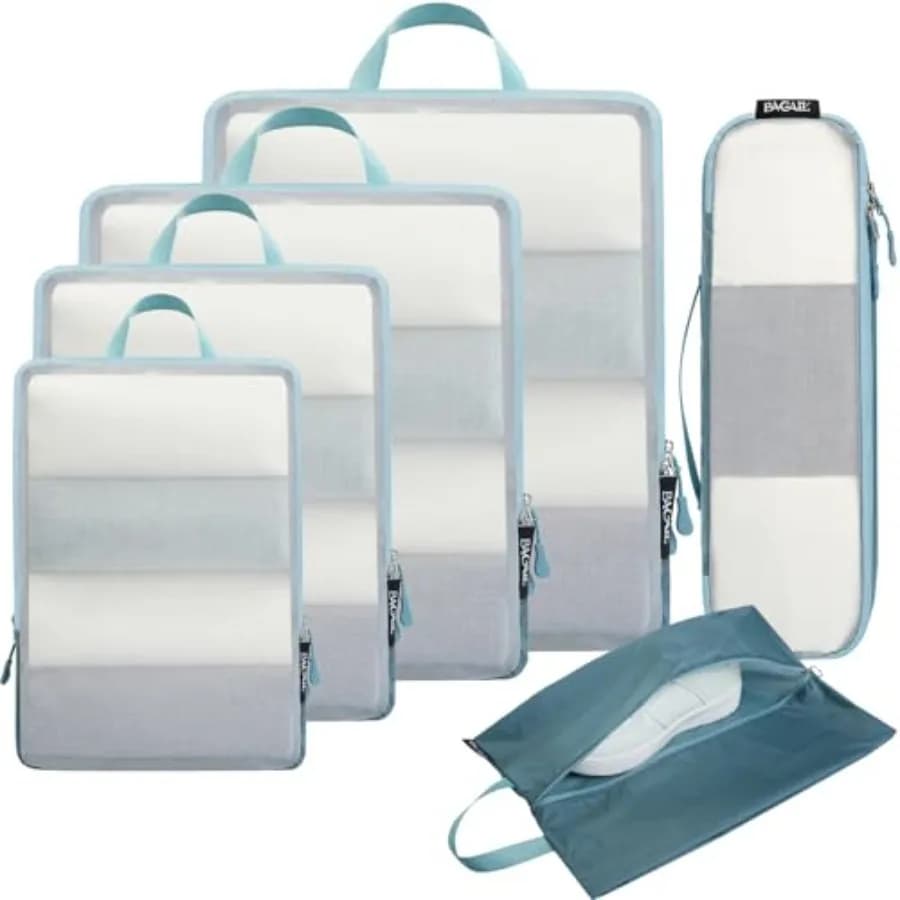 Set di 6 Cubi di Compressione Ultraleggeri per Organizzare i Bagagli in Viaggio, Neri con Design Salvaspazio Efficiente