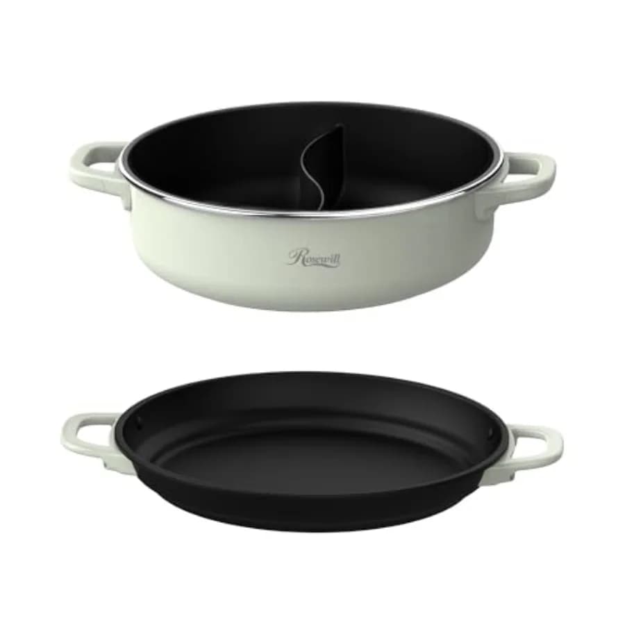Kit di accessori per pentola elettrica da 12,7 QT, 2 pezzi, include pentola a doppio lato e padella poco profonda con manico facile da trasportare e antiaderente.