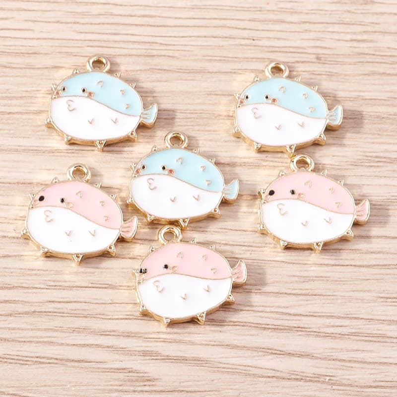Tusember 20pcs 17*17mm Enamel Angry Globefish Charms for Jewelry Making Drop Earrings Pendant Necklaces DIY Handmade Crafts