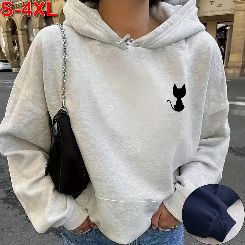 Fashionable new autumn long sleeved printed drawstring pocket loose hooded Korean sweatshirt with drawstring hoodie casual top