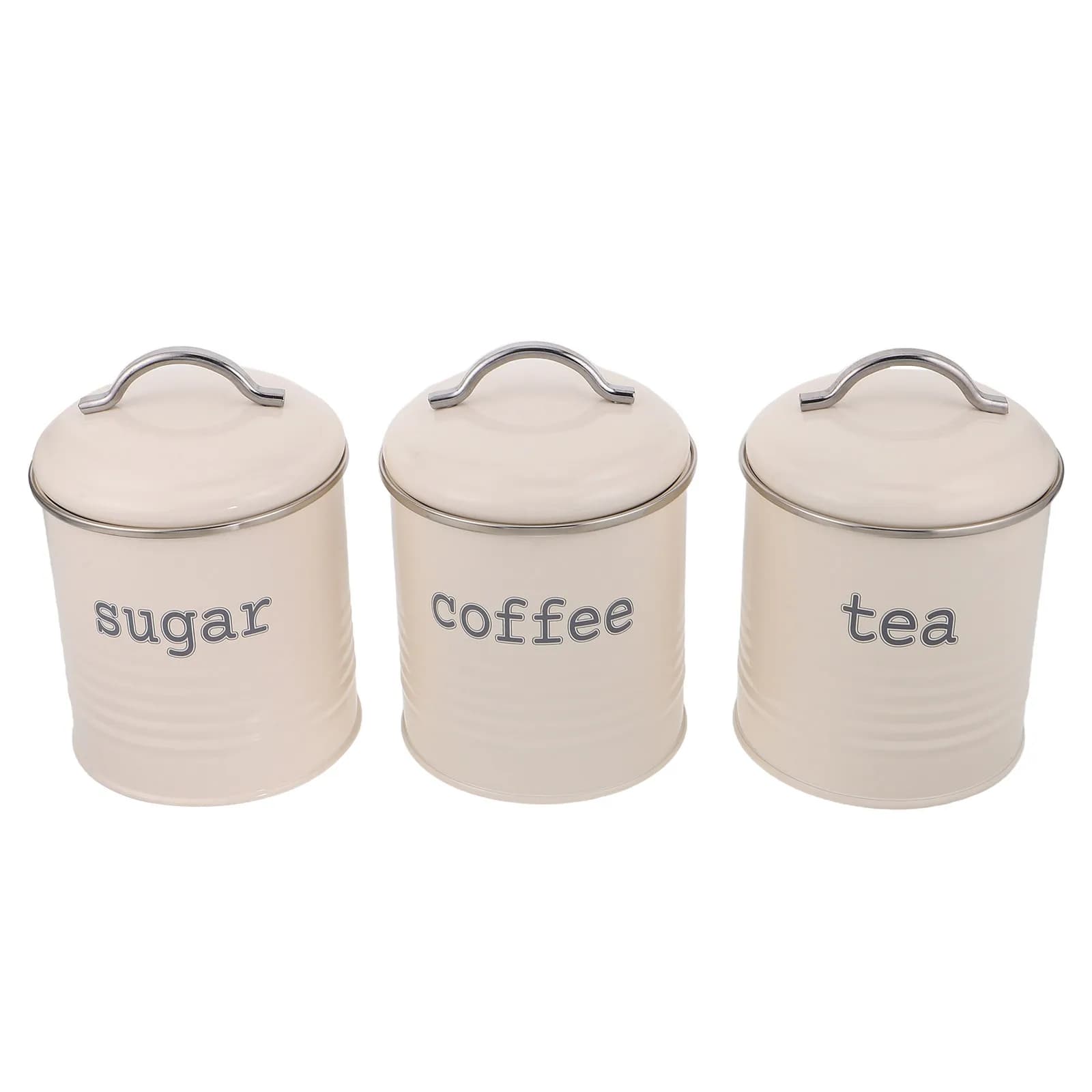 3Pcs Sealed Coffee Bean Container Set Airtight Tea Sugar Canisters White Iron Kitchen Storage Jars with Handle Pantry Travel Use