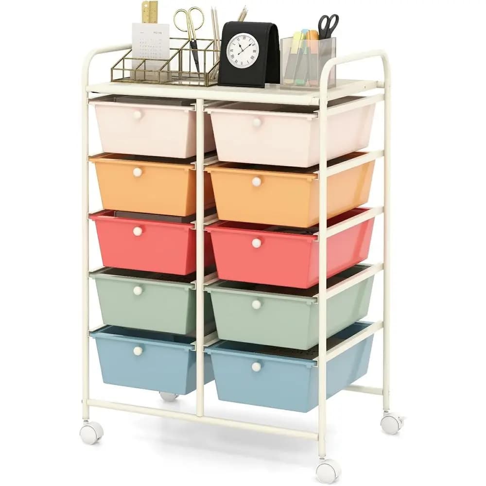 Carrello Portaoggetti a 10 Cassetti - Organizzatore da Scrivania per Materiali Artistici, Materiali per Scrapbooking ed Essenziali per l'Aula