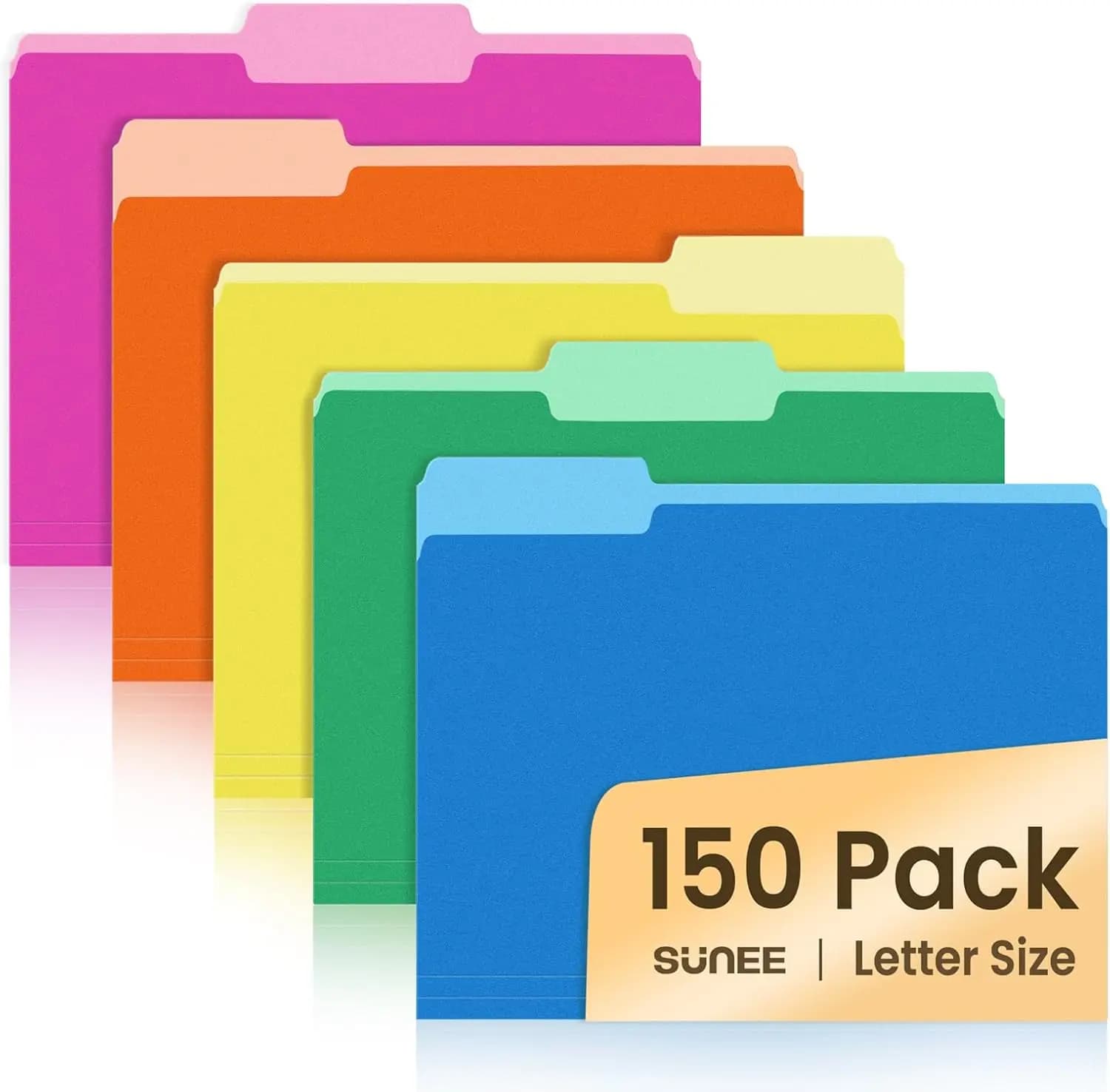 Confezione da 150 cartelle portadocumenti Manila, 8,5 x 11 pollici, 5 colori assortiti per l'organizzazione di documenti in ufficio, scuola e casa