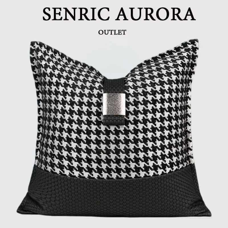 Design Luxury Cushion Cover 45x45 Black and silver Velvet-cut Houndstooth Leather Patchwork Pillow Case For Home Hotel Bed Sofa