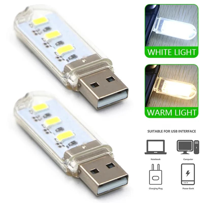 20pcs Mini USB Plug Lamp 5V protezione per gli occhi portatile 3 LED Book Light Computer Mobile Power Charging USB LED Reading Night Light