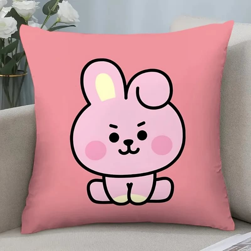 1 federa per cuscino con coniglietto rosa Kawaii, stampa 2D fronte-retro in poliestere, design simpatico coniglietto dei cartoni animati, accessorio estetico per la cameretta