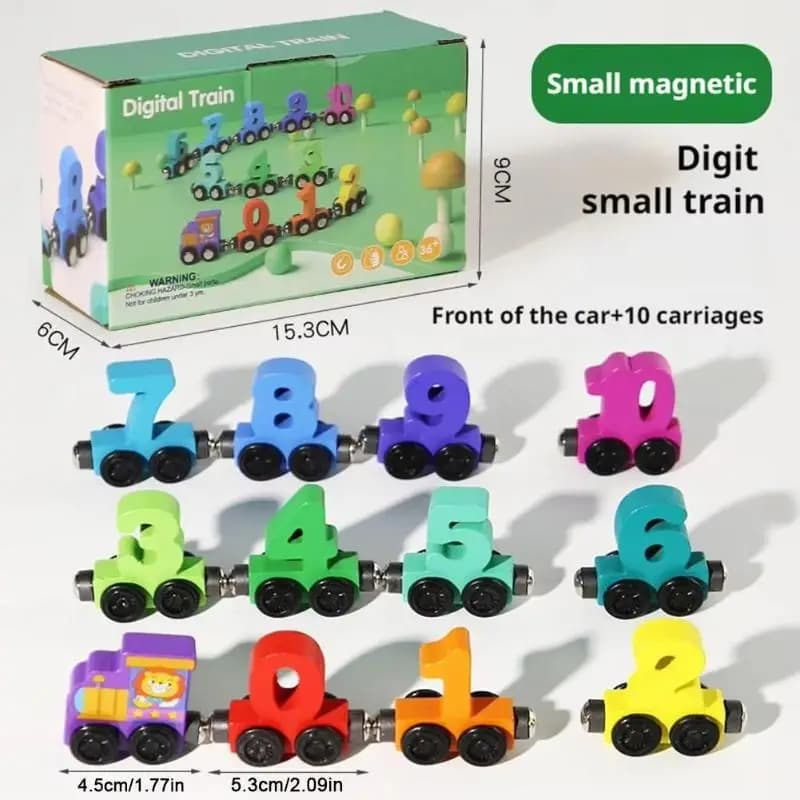 Kids Educational Magnetic Wooden Train Set with Digital Number Building Blocks for Learning