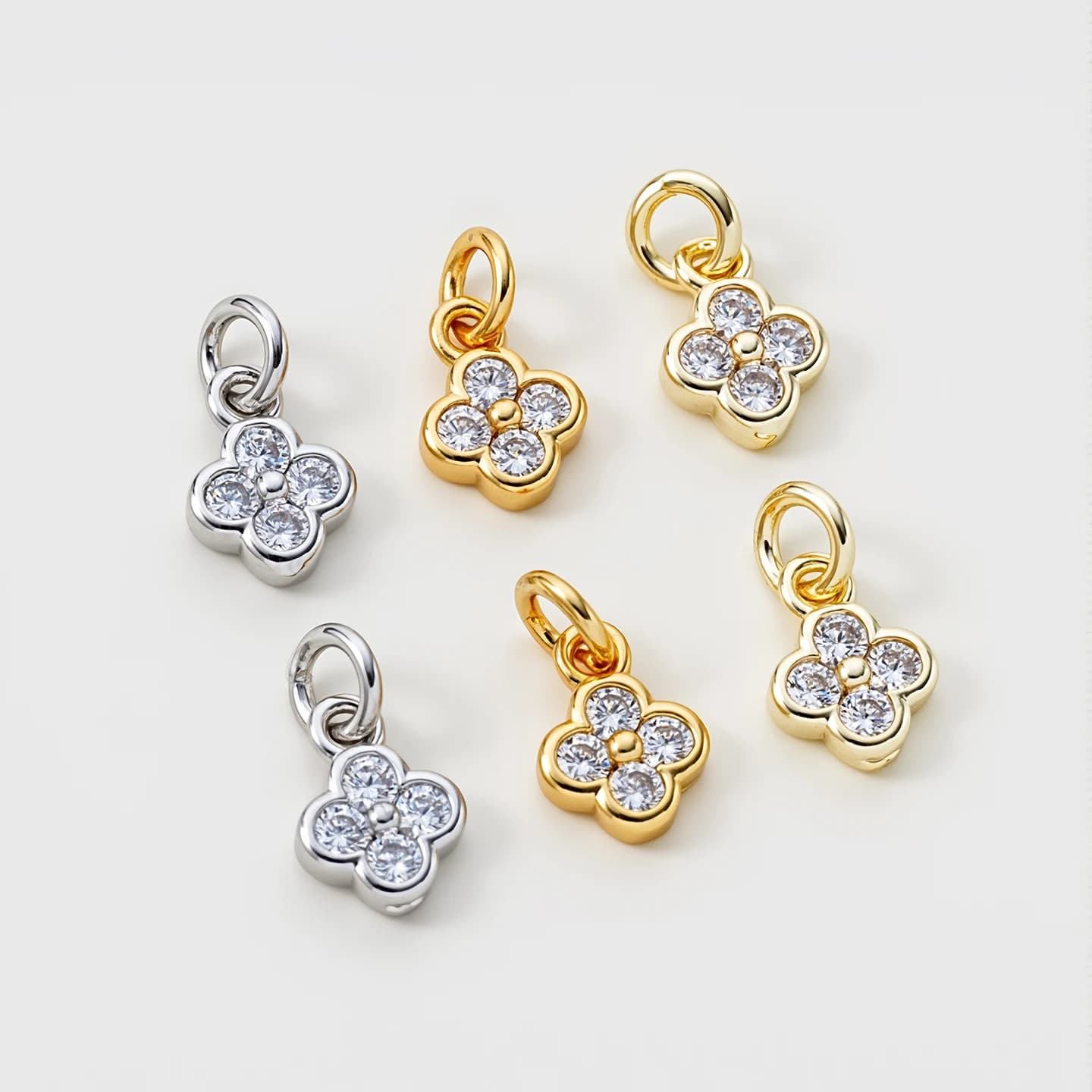 5Pcs/Pack 6mm 14/18K Gold Color Plated Flower Pendants with Zircon for DIY Bracelet Necklace Jewelry Making Accessories