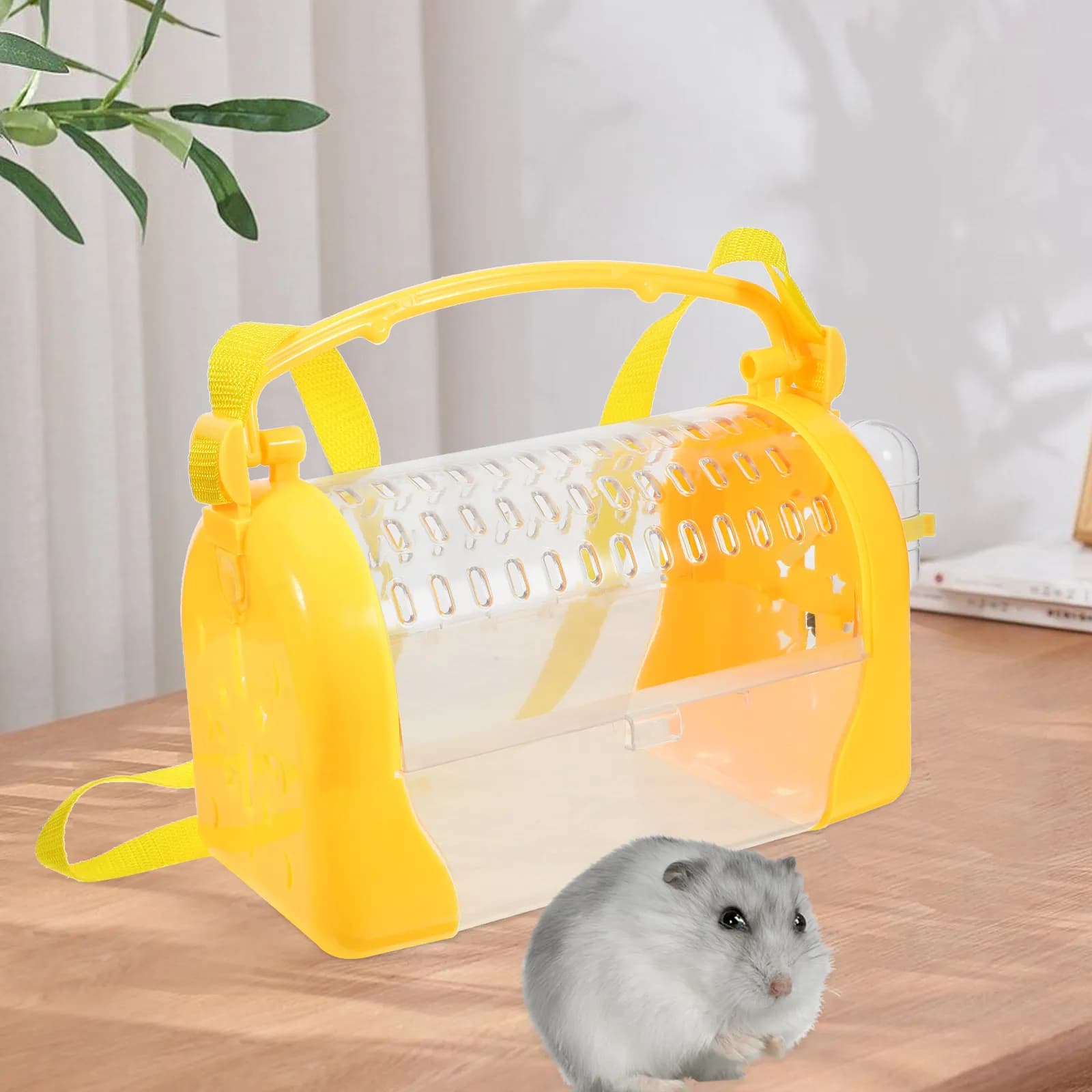 Trasportino Portatile per Criceti e Piccoli Animali, Gabbia da Viaggio con Ciotole per Cibo e Acqua, Tracolla, Design Trasparente, per Esterni