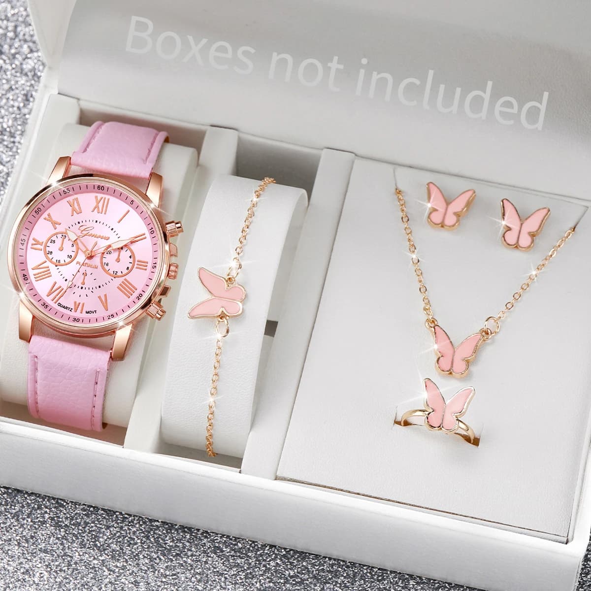 6 pcs/set fashion woman watches simple Rome dial leather strap woman quartz watch Relogio Female jewelry set (without box)