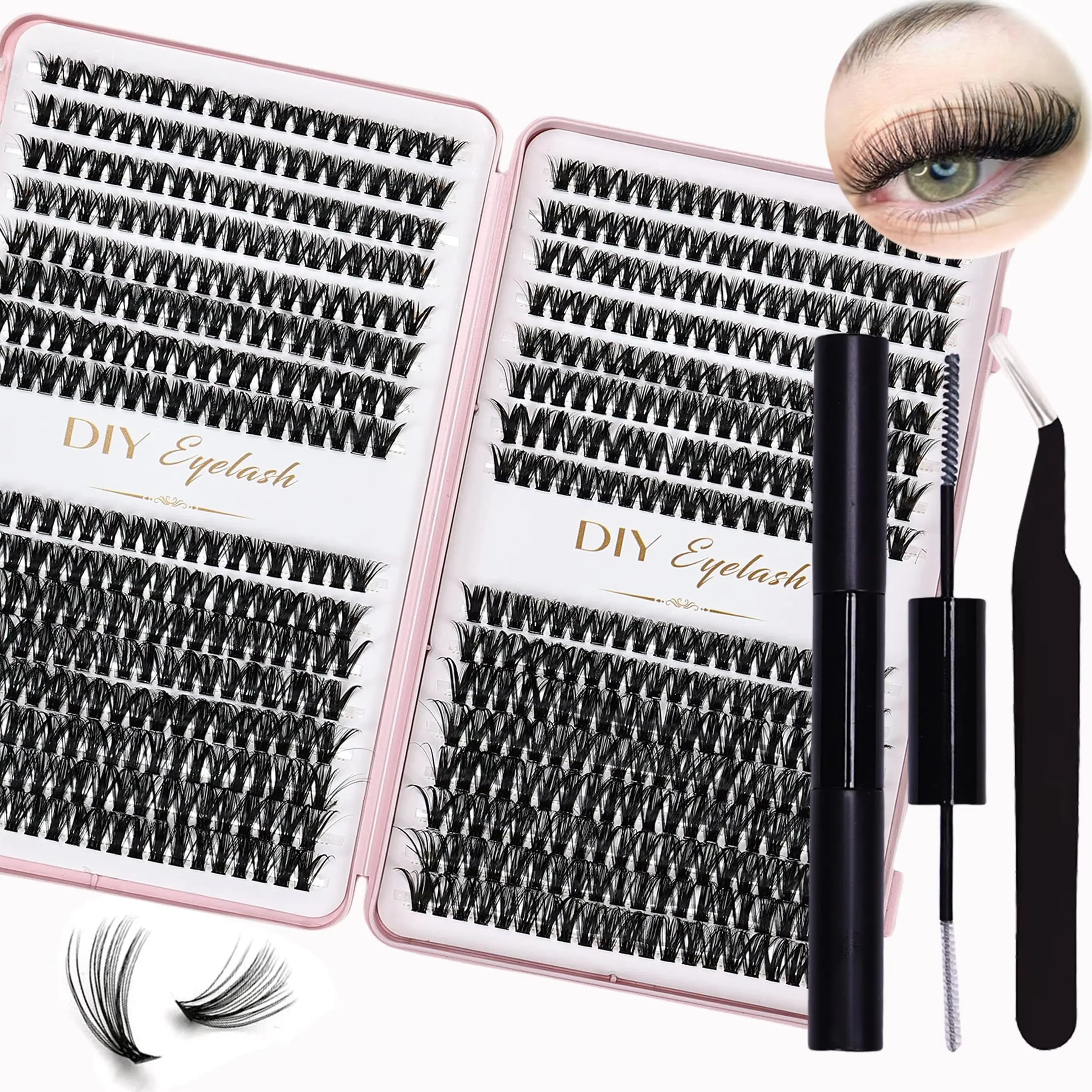 Kit per extension ciglia da 640 pezzi, curvatura D, con adesivo sigillante e pinzette, kit professionale per extension ciglia