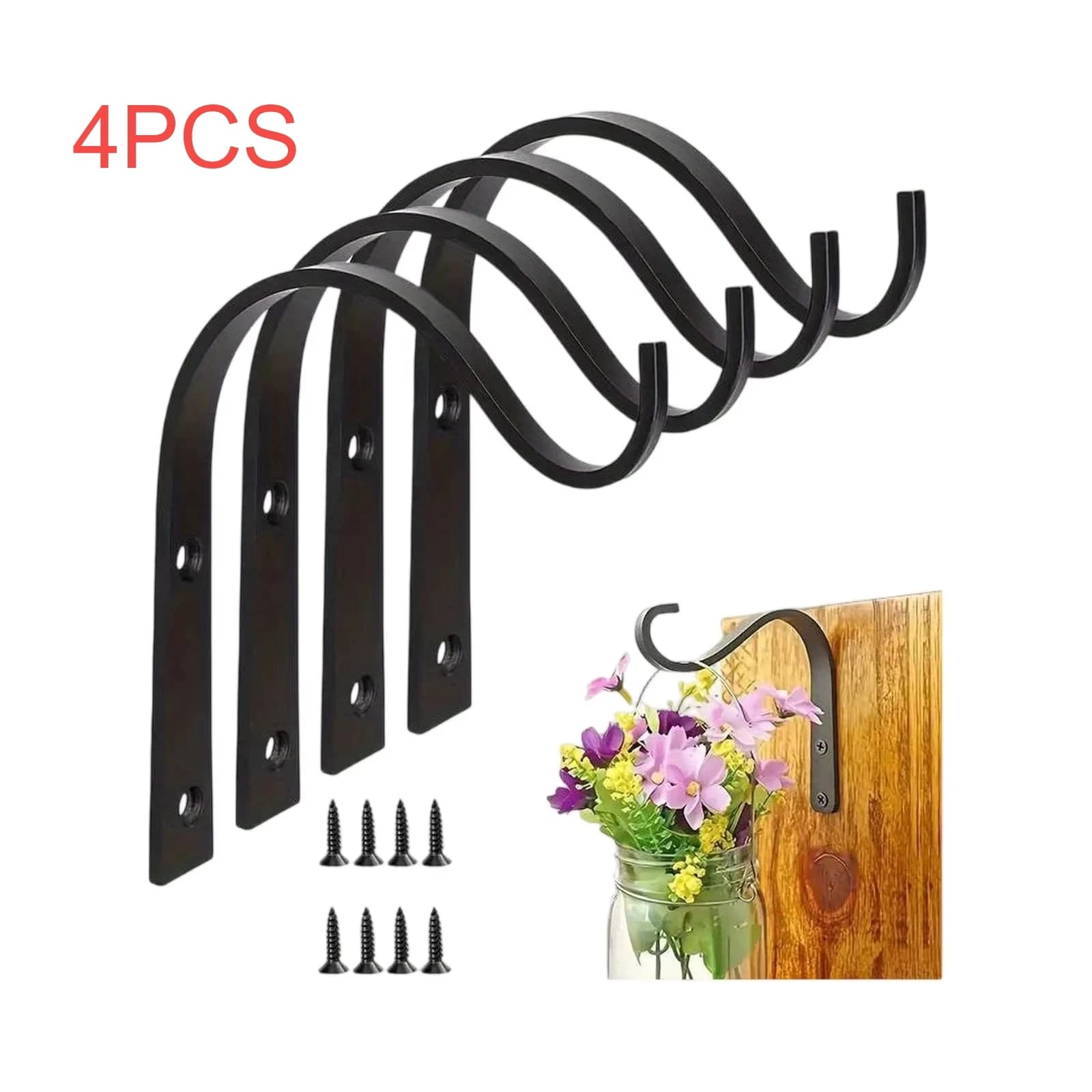 Set di 4 Ganci da Parete per Piante, Uso Interno ed Esterno, Ganci Resistenti per Vasi di Fiori, Riutilizzabili e Durevoli