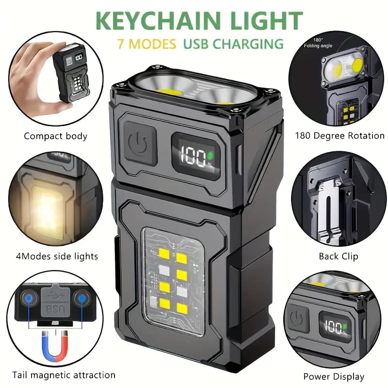 Mini Rechargeable LED Pocket Flashlight Portable Side COB Flashlight with Magnetic Clip Tail Light Super Bright Camping Lantern