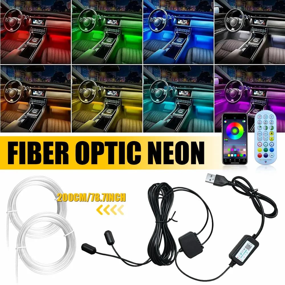 1Set Auto LED Light Neon Trim Bagliore Fiber Strip RGB Interior Lamp Auto APP RF Control Car Decoration Accessories USB/DC 5V