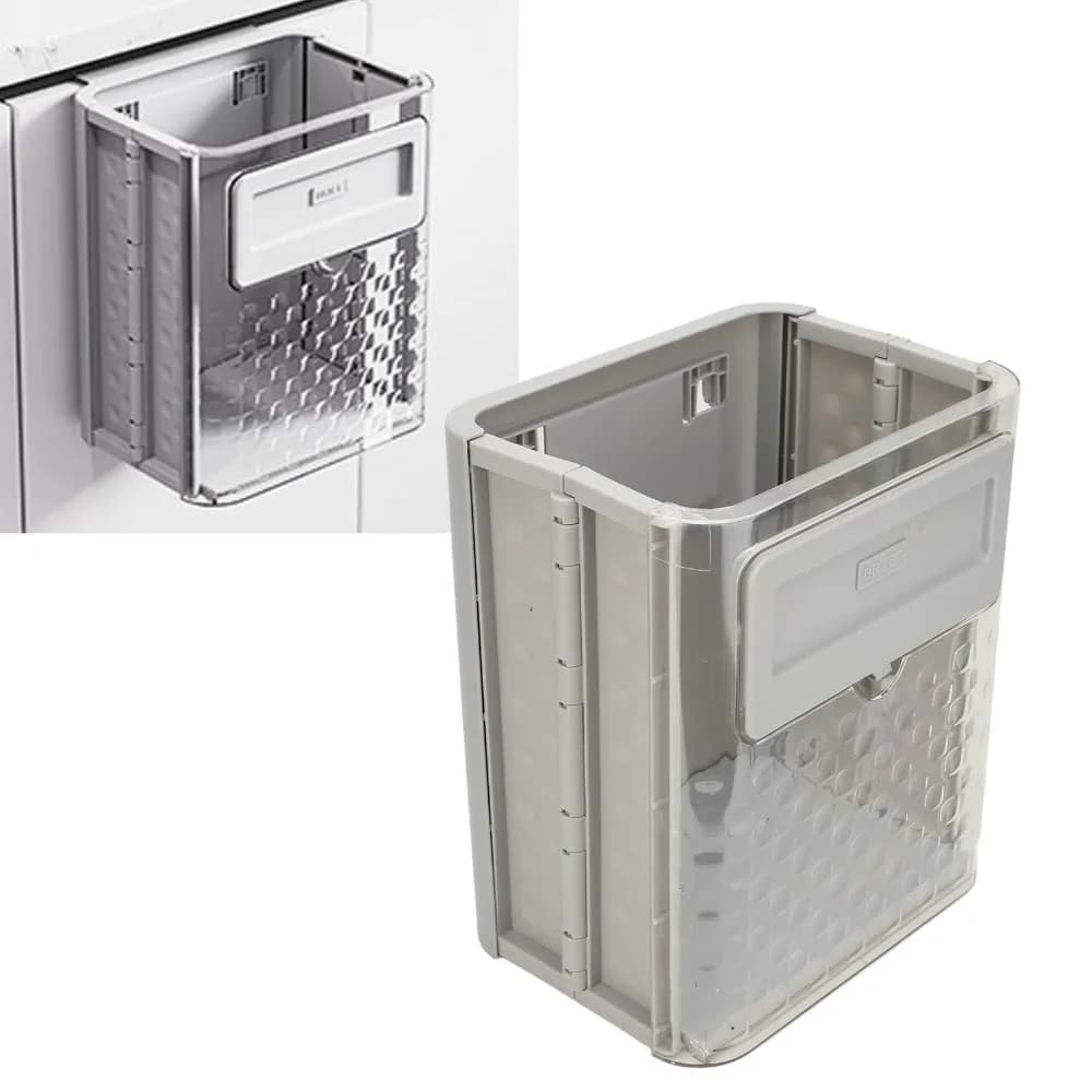 2.4 Gallons Hanging Trash Can Space-Saving Detachable Front Cover Wall Mounted Garbage Bin Plastic Collapsible Waste Basket RV