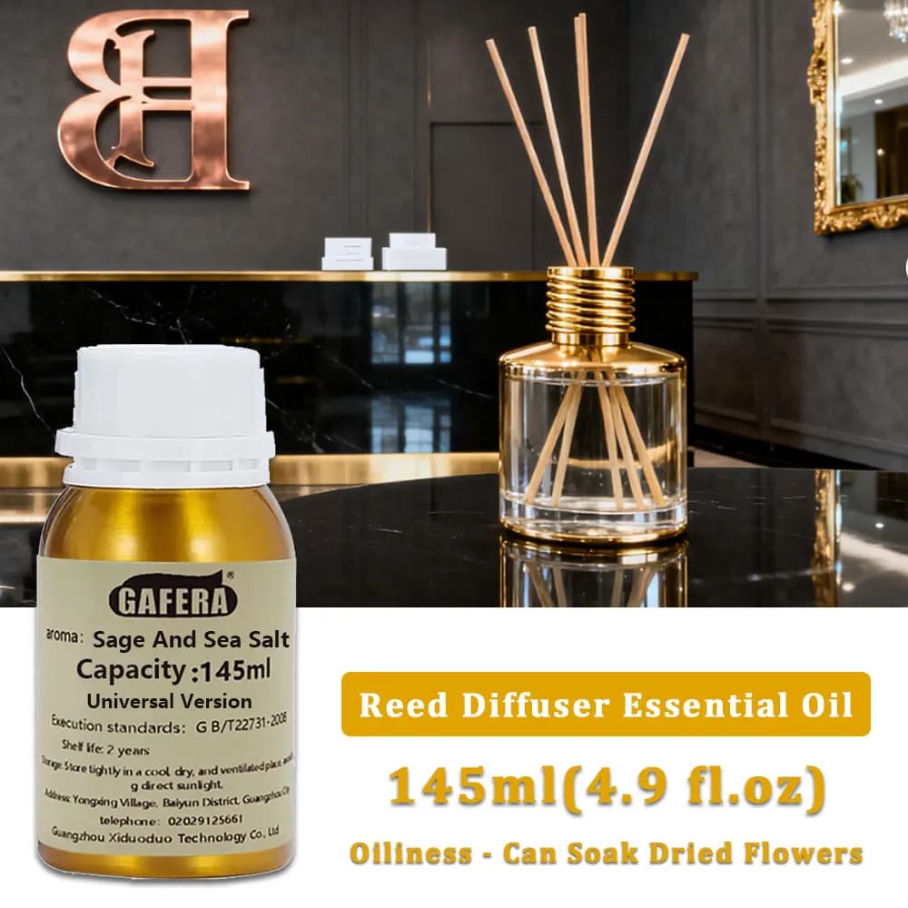 GAFERA 145ml (4.9 fl.oz) Olio Essenziale di Salvia e Sale Marino, per Diffusore a Bastoncini e Diffusore Aromaterapico Senza Fiamma, Olio di Ricambio per Aromi