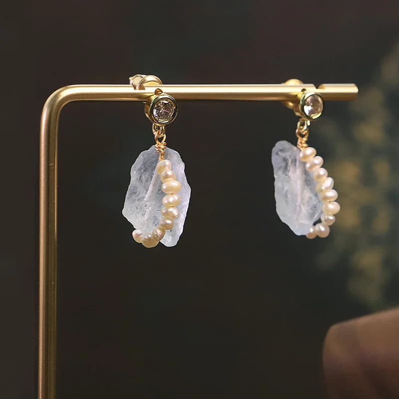 Orecchini a Perno con Perle d'Acqua Dolce Barocche e Pietre Oceaniche, Gioielli Minimalisti di Lusso, Eleganti e Versatili per Donne, Regalo per Feste