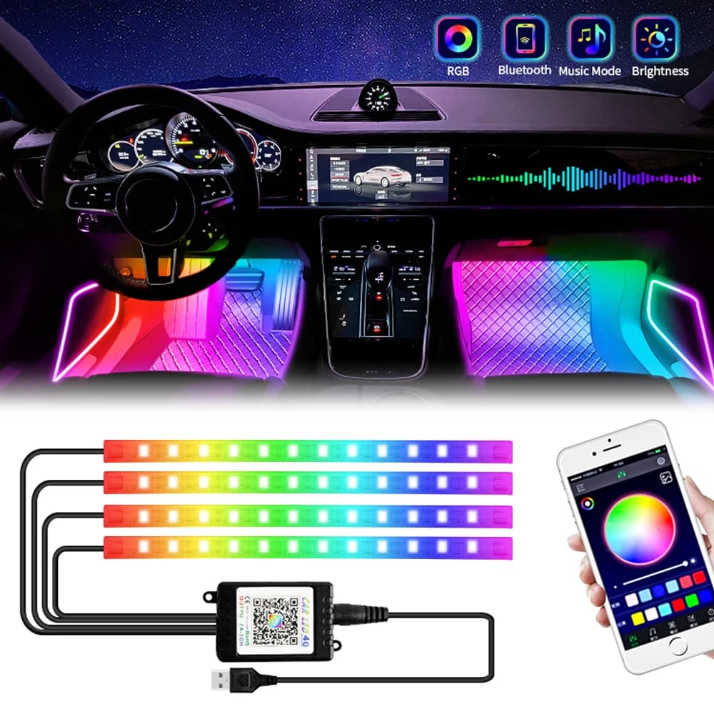 Kit Luci Ambientali a LED per Interni Auto, Illuminazione Decorativa 12/5V USB/Cig, Lampada al Neon per Atmosfera, Accessori per Veicoli