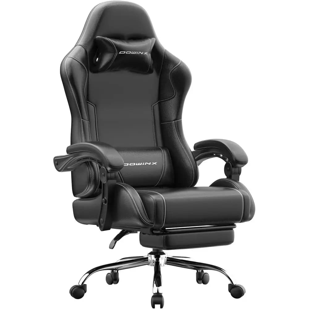 Sedia da Gaming Ergonomica con Supporto Lombare, Braccioli Regolabili e Cuscino per Sessioni di Gioco e Streaming Confortevoli, Nera