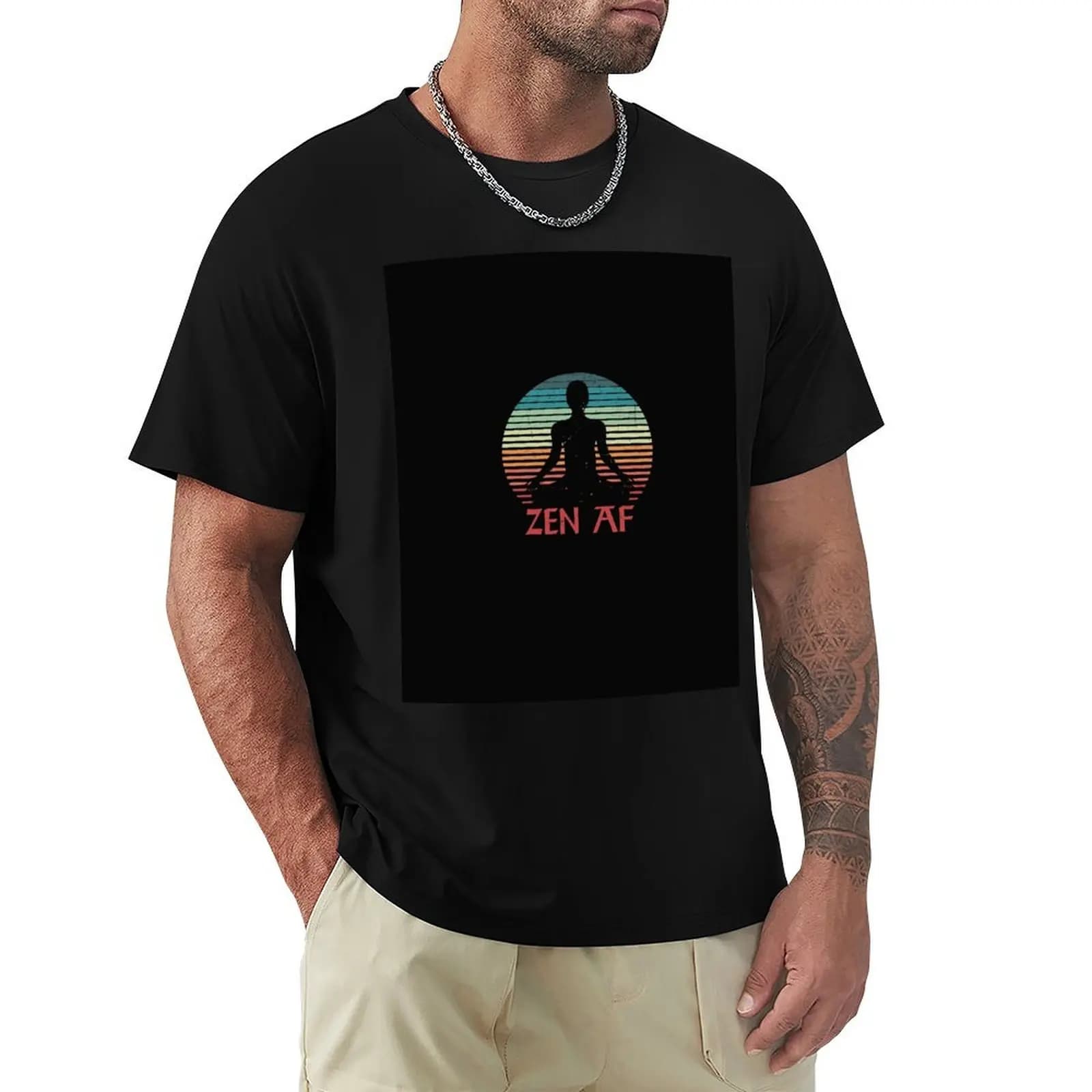 Zen AF Vintage Meditation Funny Yoga Quote for Men Women Yoga Lovers T-Shirt Casual Breathable Short Sleeve Top