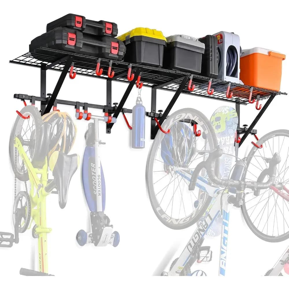 Scaffalatura da Garage Robusta e Regolabile a Parete con Ganci per Biciclette, Nera, Set da 2 Organizzatori