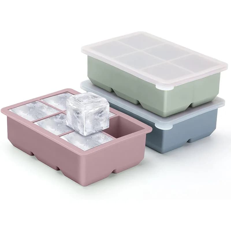 Vassoi per cubetti di ghiaccio in silicone - Stampi per cubetti di ghiaccio in silicone di grandi dimensioni con coperchio rimovibile a prova di perdite Vassoio per cubetti di ghiaccio quadrato e senza BPA
