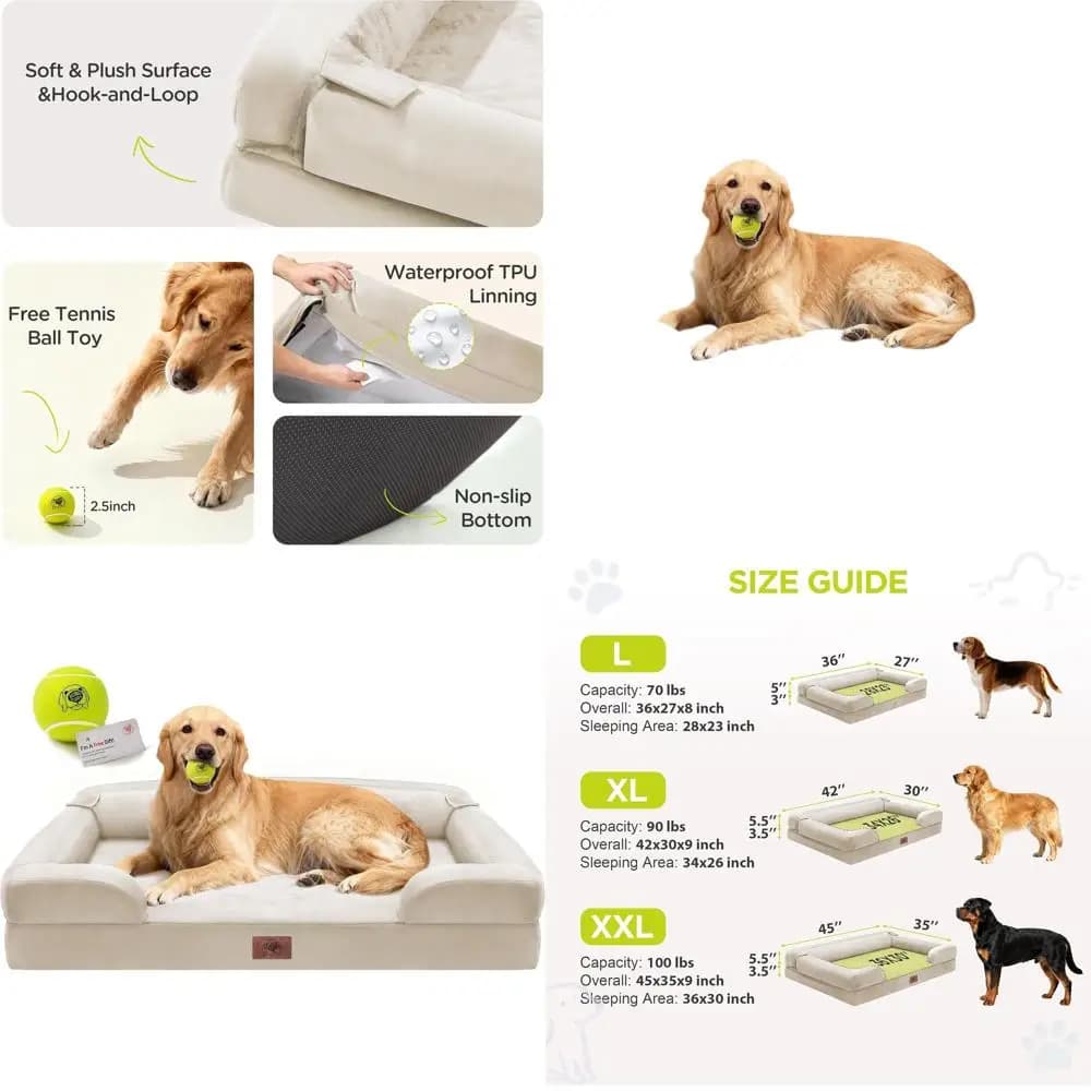Cuccia Ortopedica XL per Cani con Rivestimento Rimovibile, Divano Impermeabile con Cuscino, 42x30, Giocattolo Palla da Tennis