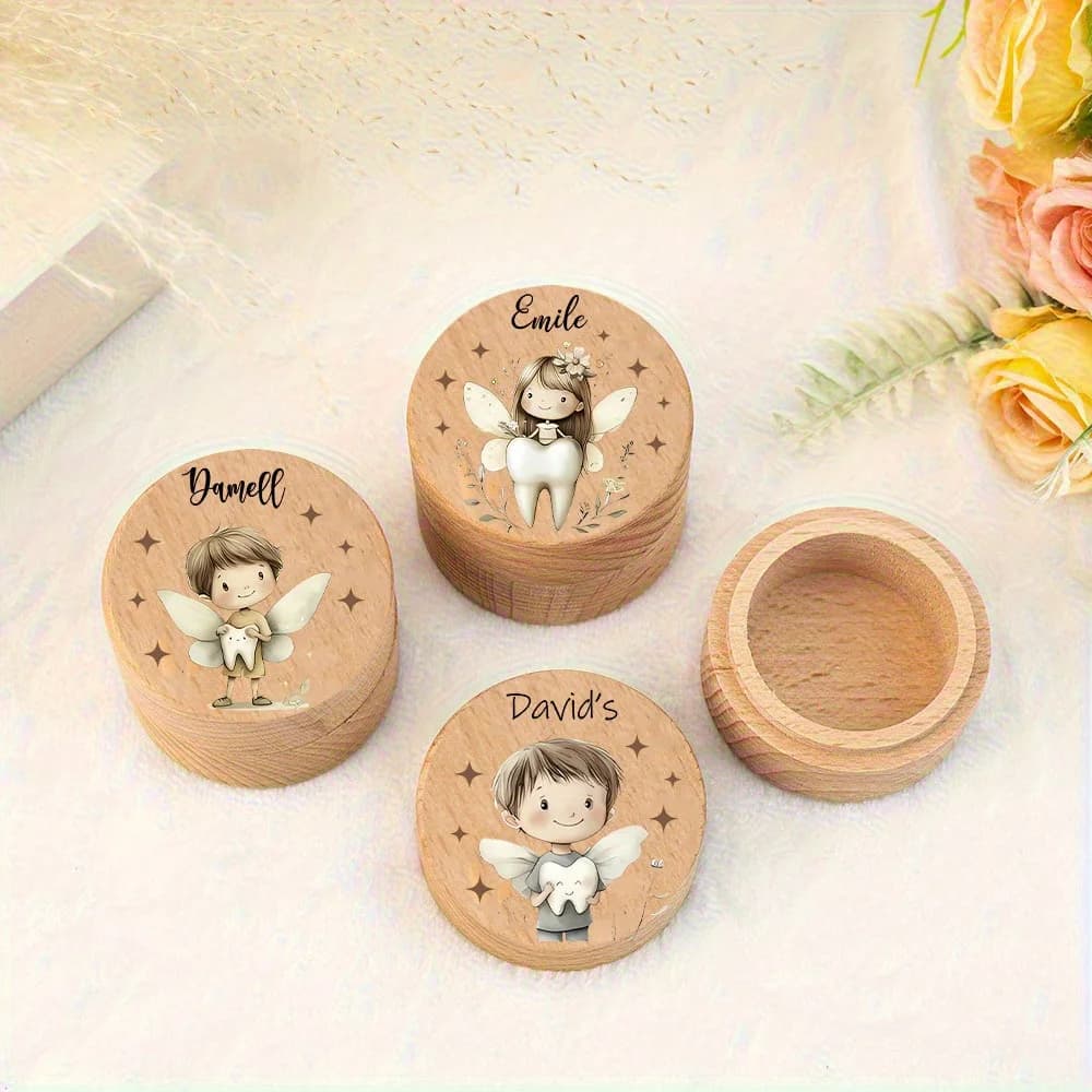 Scatola personalizzata per fatina dei denti in legno Denti carini Scatola portaoggetti per souvenir in legno Regali di compleanno per bambini Regalo per baby shower