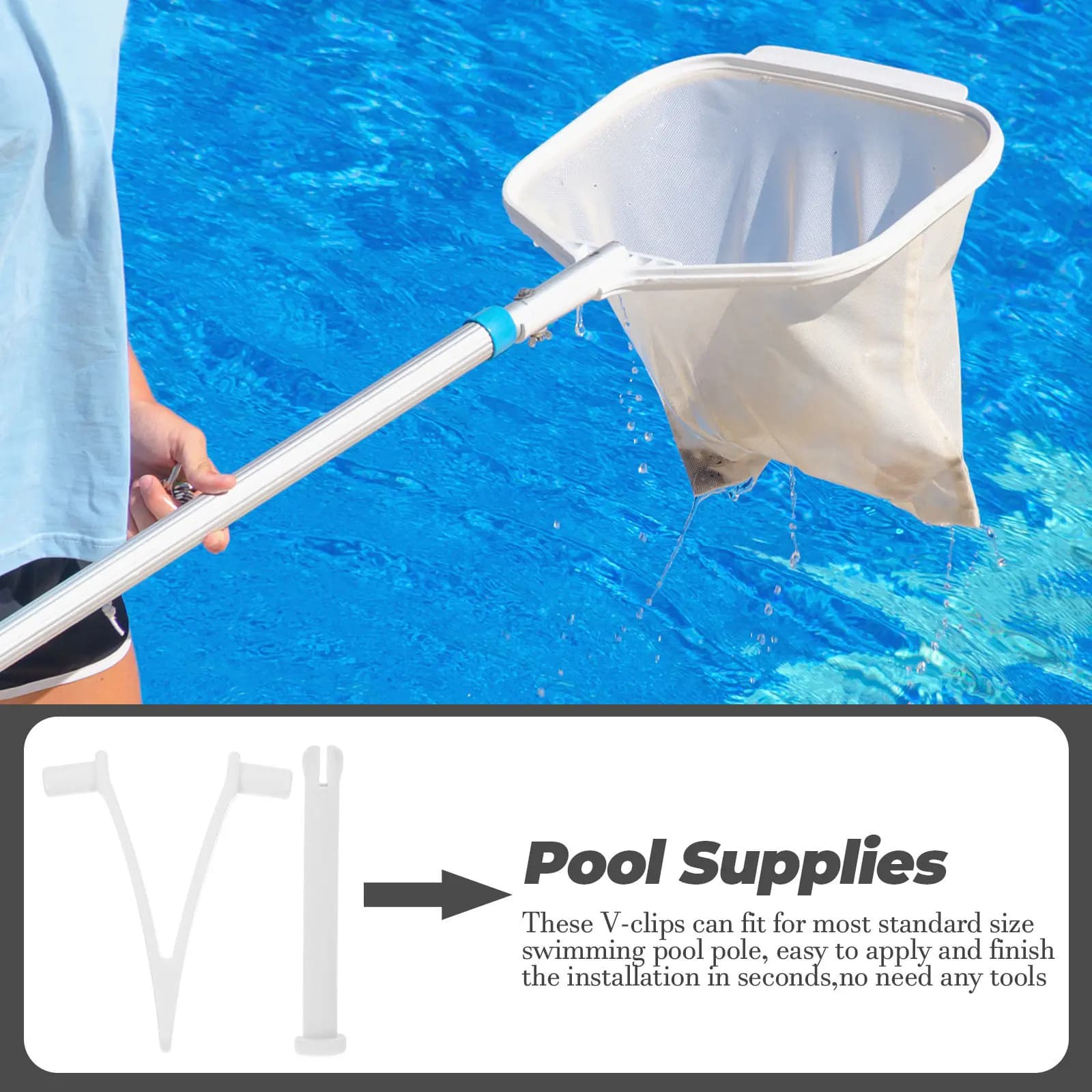 5 Set di Clip a V Resistenti per Piscina, Connettori a Blocco Rapido per Attrezzi di Pulizia Piscina, Rete, Rastrello, Spazzola, Spa