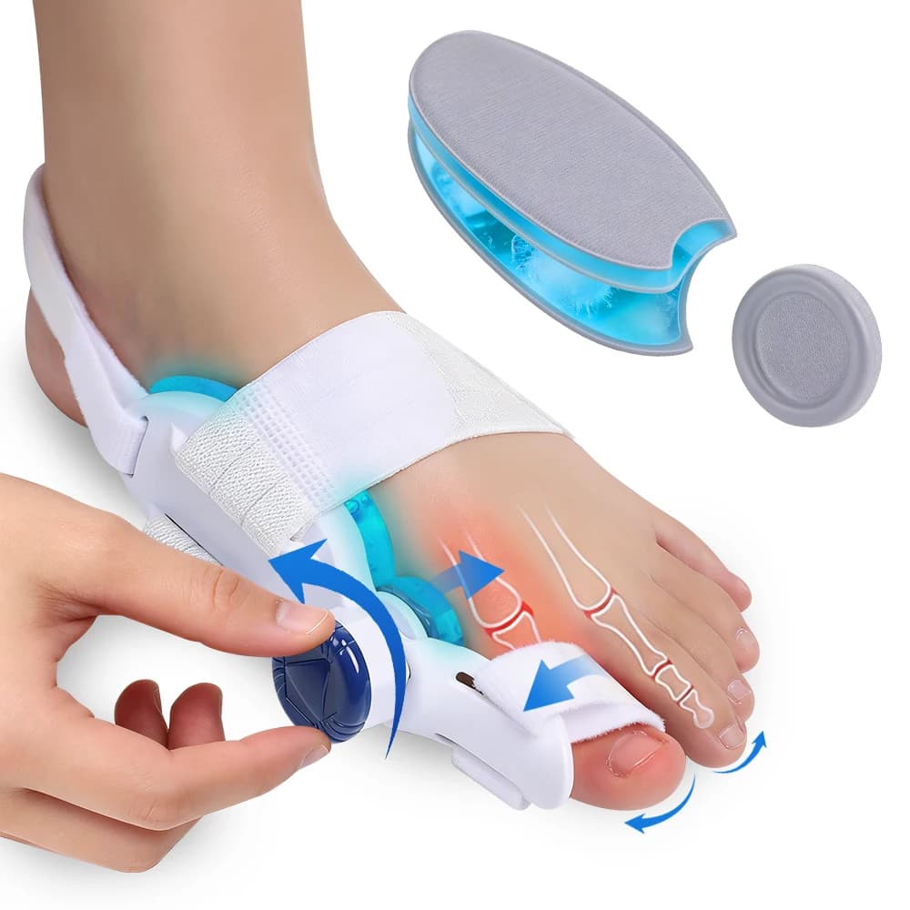 Bunion Corrector with Cooling Pad Big Toe Orthopedic Rotatable Toe Straightener Adjustable Splint for Left & Right Feet