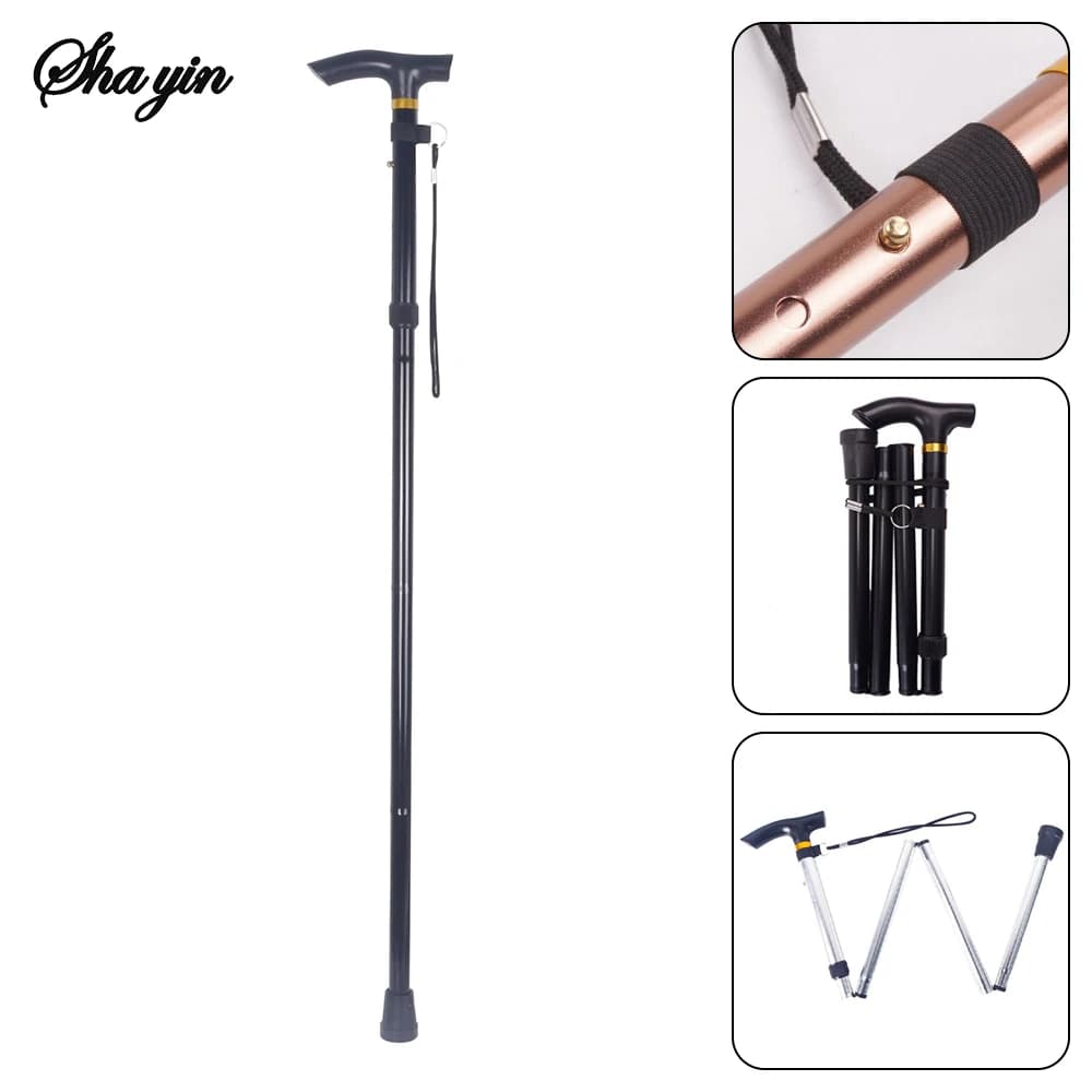 Adjustable Telescopic Stroller Stick in Aluminium Alloy, Foldable, Anti-slip, for Seniors