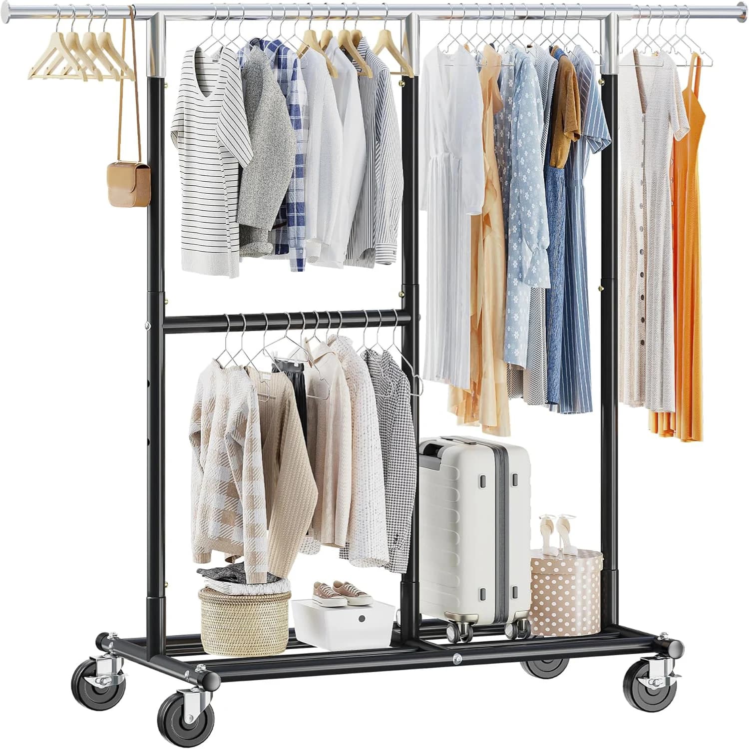 EnHomee 450 LBS Heavy Duty Metal Clothes Rack on Wheels – Rolling Portable Garment Hanger for 200+ Items – Commercial or Home Use