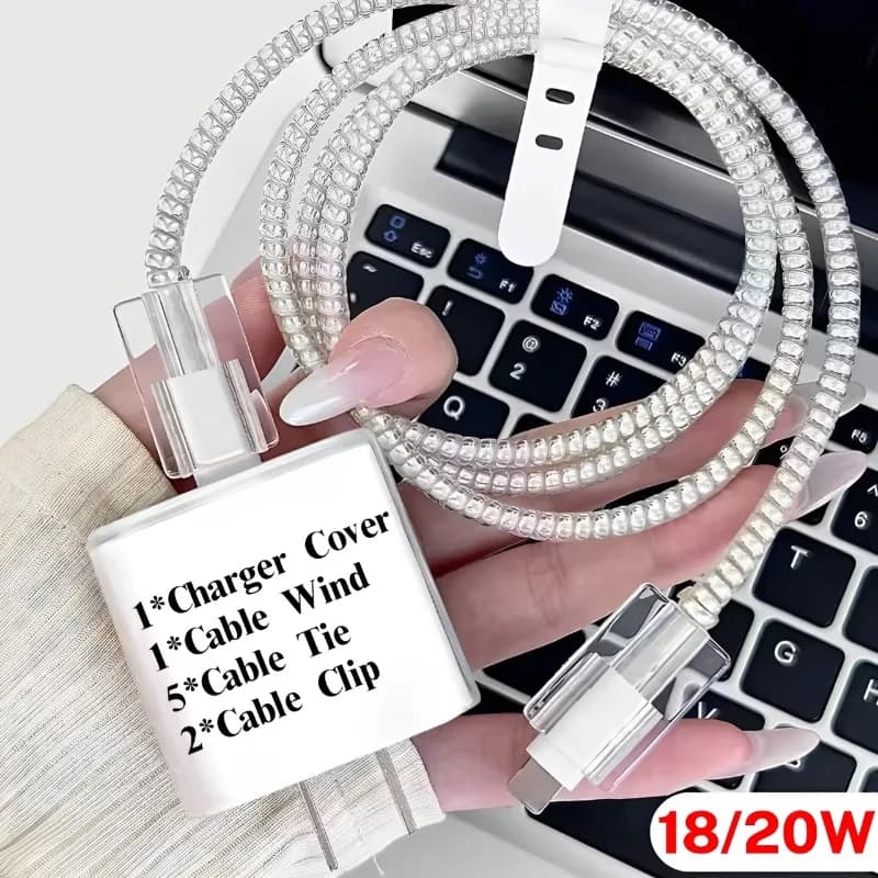 1Set Custodia protettiva morbida trasparente per iPhone 16 15 14 18/20W Custodia protettiva per avvolgitore cavo dati USB a ricarica rapida