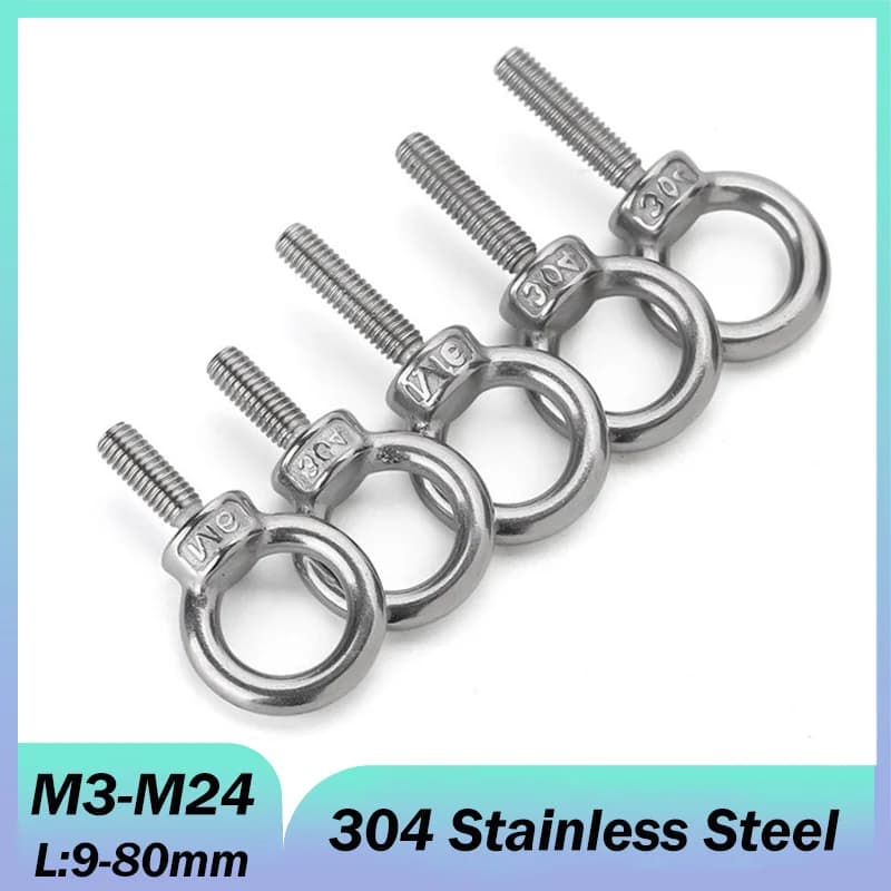 M3 M4 M5 M6 M8 M10 M12 M14 M16~M24 304 Stainless Steel Eye Bolt Marine Lifting Eye Screws Ring Loop Hole for Cable Rope Eyebolt