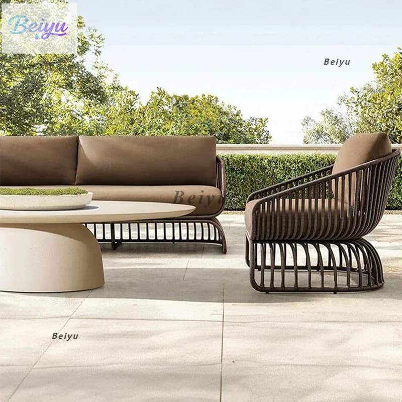 Divano da esterno cortile mobili da giardino all'aperto impermeabile e protezione solare balcone per il tempo libero villa all'aperto tavolo in rattan e