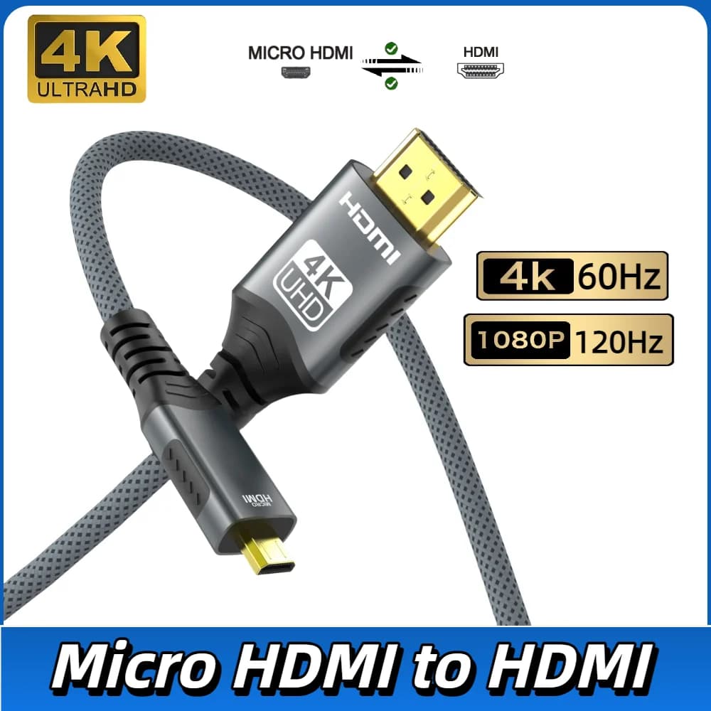 Micro HDMI compatible with HDMI 4K@60Hz 1080p@120Hz 18Gbps HDR ARC for table monitor, projector, HD TV, Sony, Nikon