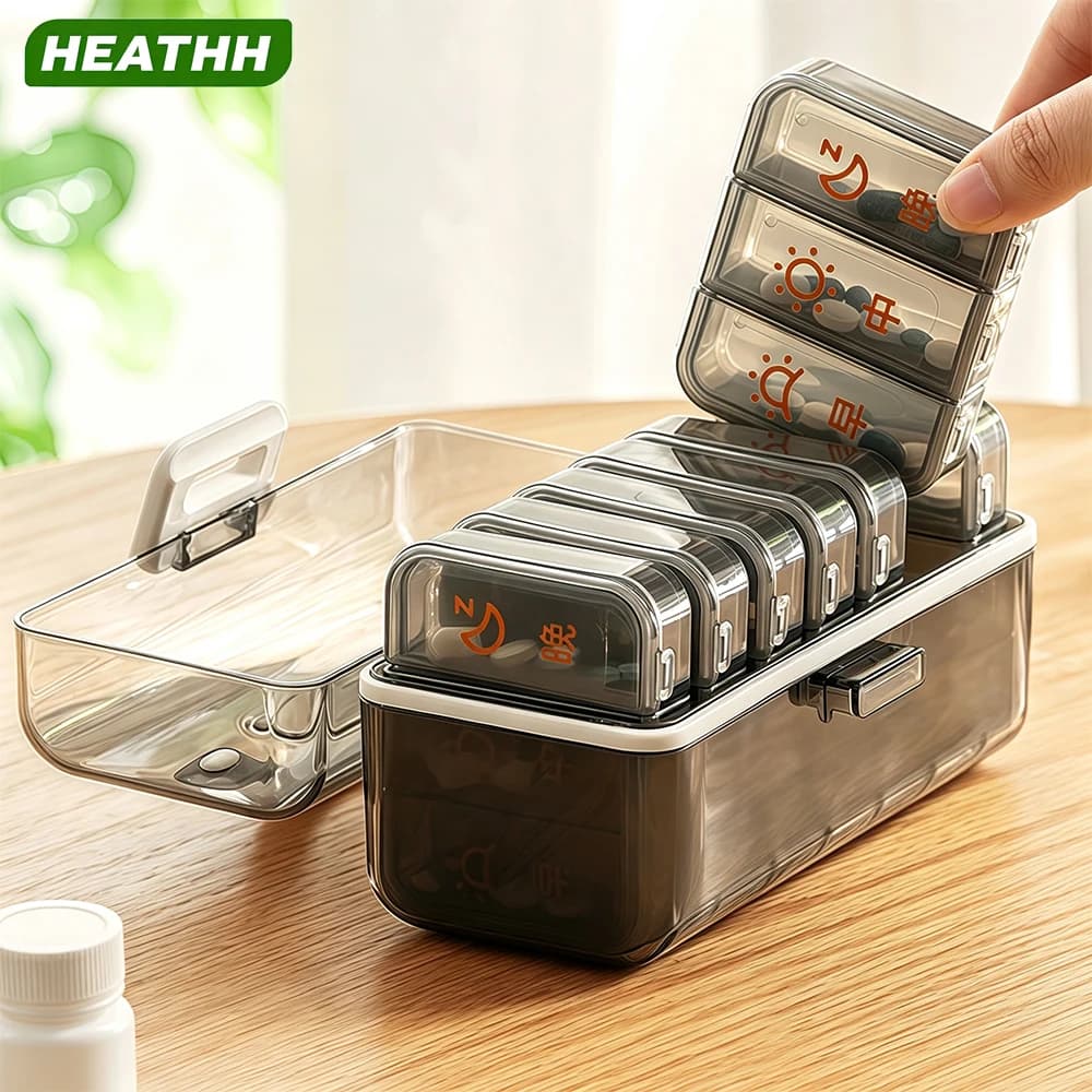 1 weekly pill holder, 7-day pill holder 3 times, portable travel pills for vitamins/ fish oil/medications/integrators
