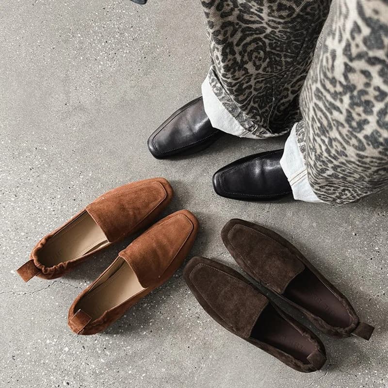 Vintage Style Women's Low Heel Square Toe Slip-On Loafers Fashionable Versatile Comfortable Leather Lined Shoes for Daily Wear