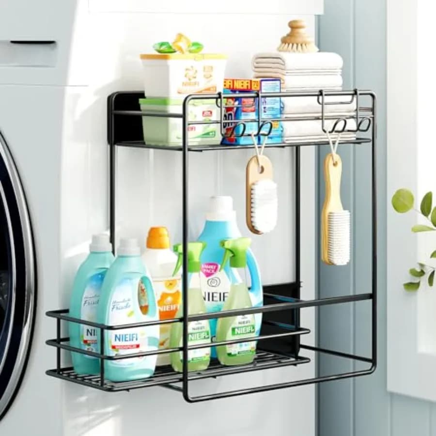 Mensole Magnetiche per Lavatrice, Resistenti, Organizzatore Magnetico a 2 Livelli per Lavanderia, Porta Salviette per Asciugatrice