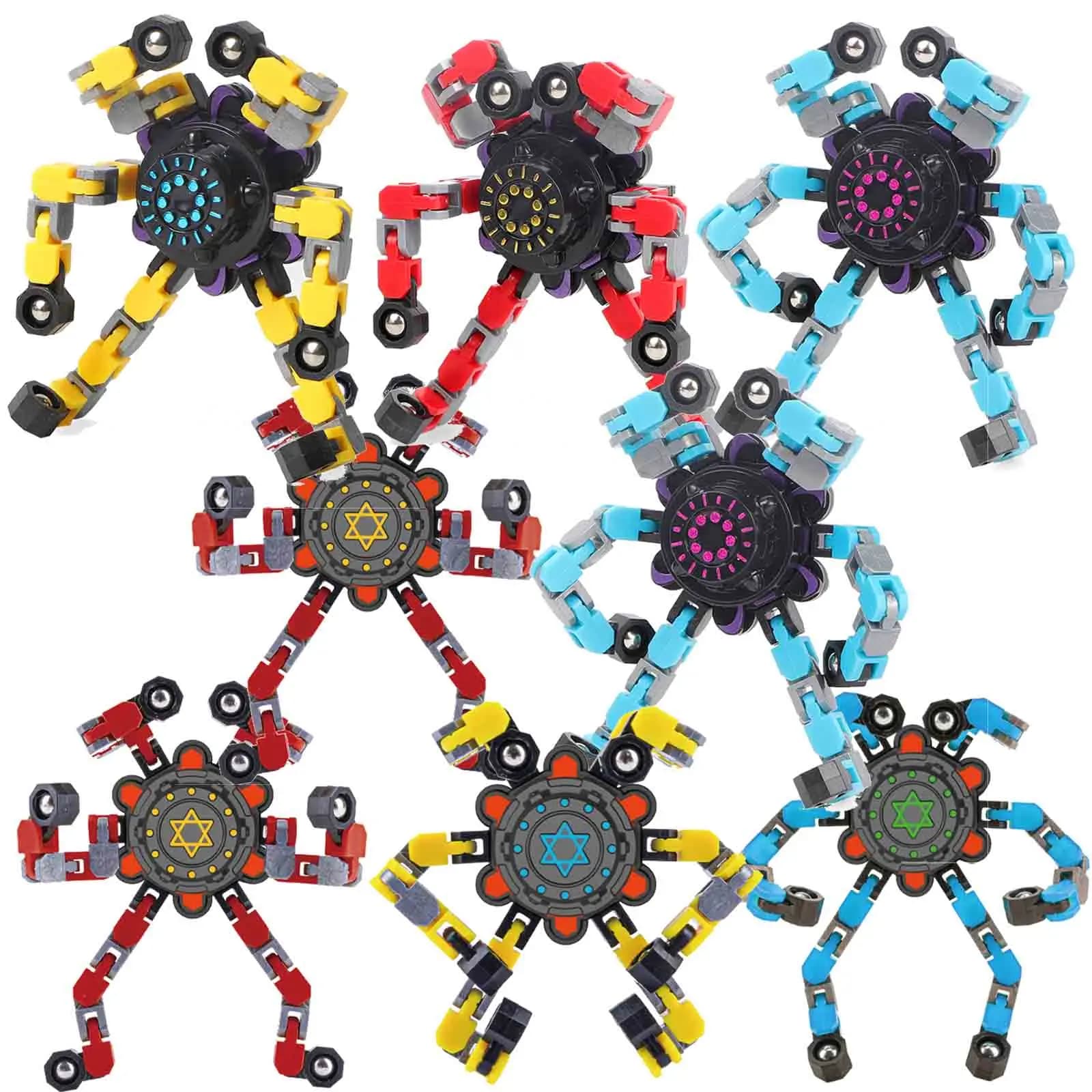 Robot Deformabile Fai-da-te per Bambini, Spinner da Dito, Giocattoli Antistress Girevoli a Catena, Giocattoli Creativi Robot Giroscopici per la Decompressione (8 Pezzi)