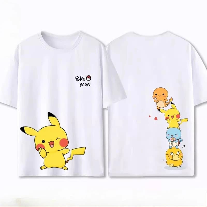 Potdemiel Summer New Pikachu T-shirt per bambini in puro cotone, comoda e traspirante, adatta per ragazzi e ragazze