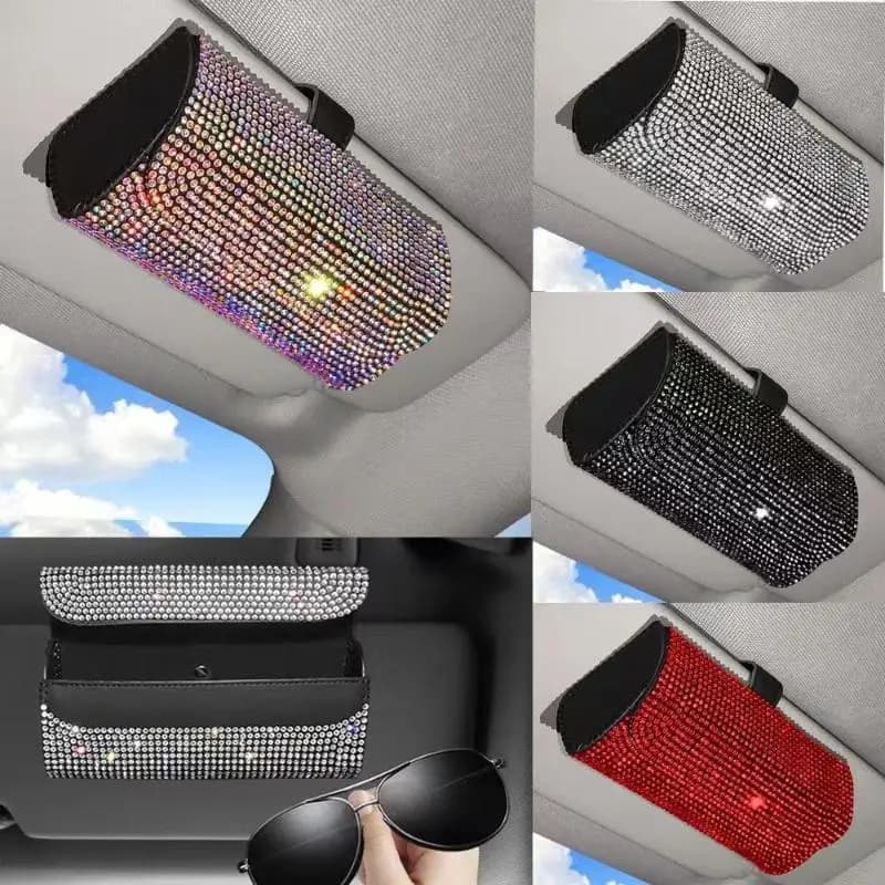 Bling Rhinestone Car Glasses Case Sunglasses Storage Box Crystal Auto Interior Accessories Sun Visor Organizer Glasses Holder