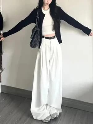 High Waist Wide Leg Pants Women's Loose Casual White Jeans Spring Autumn Design Drapey Straight Cut Commute Style