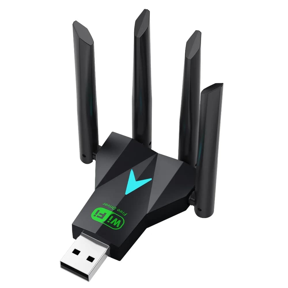 Adattatore WiFi USB Dual Band con 4 Antenne, Interfaccia USB 3.0, Dual Band 2.4G/5Ghz 1300Mbps, Dongle WiFi Senza Driver, Potente