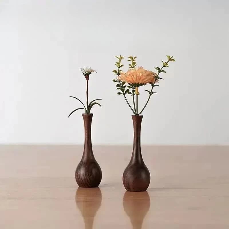Diffusore di Aromi in Noce Nero, Vaso Decorativo 2-in-1 in Legno Massello per Fiori Secchi e Oli Essenziali, Fatto a Mano Ecologico