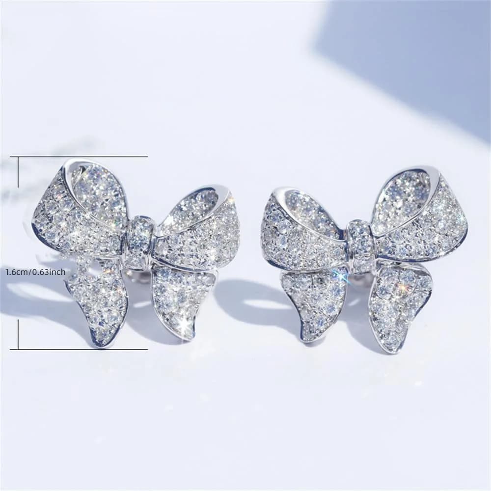 Full Diamond Earrings Light Luxury Heavy Industry Earrings Bow Small All-match Earrings for Women