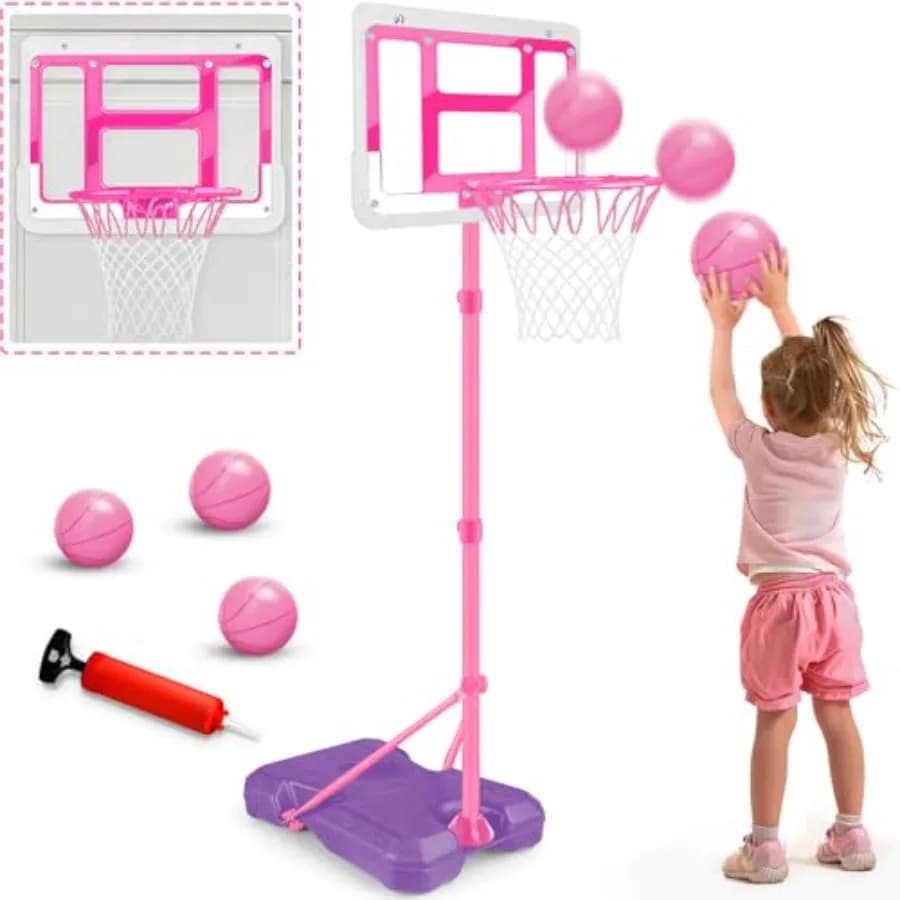 Canestro da Basket con Supporto Regolabile, Set da Basket per Bambini, Giocattoli da Basket per Ragazzi di 3 4 5 6 7 8 Anni, per Interni ed Esterni, Giardino