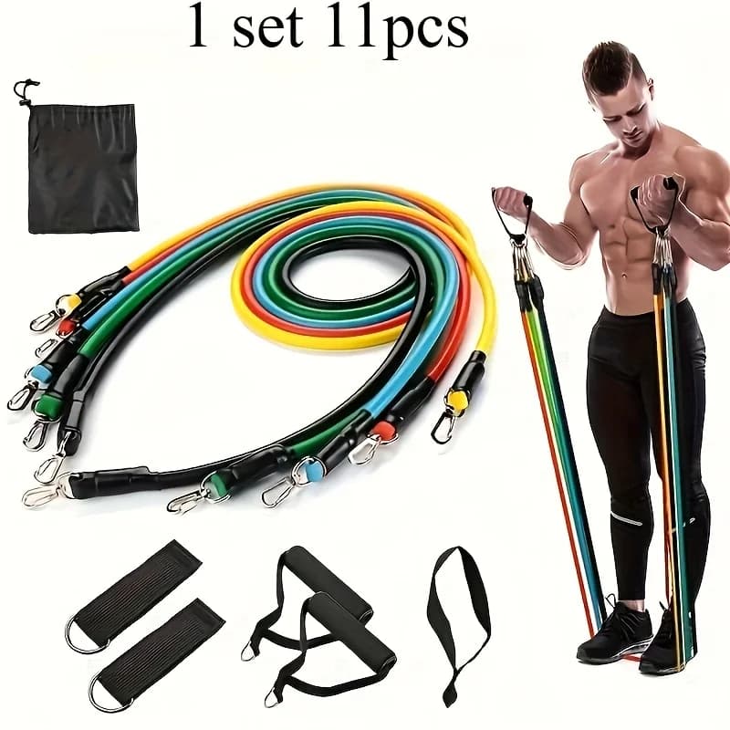 1 set of 11 body workout system pieces | Progressive tension design for strength/yoga/pilates - Complete package of accessories