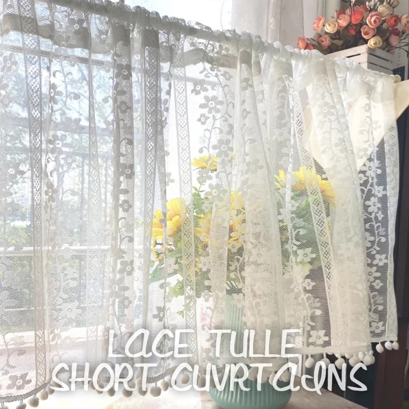 Semplice e facile da installare tenda corta in Tulle oscurante con decorazione a righe floreali in pizzo plissettato bianco per porte, finestre