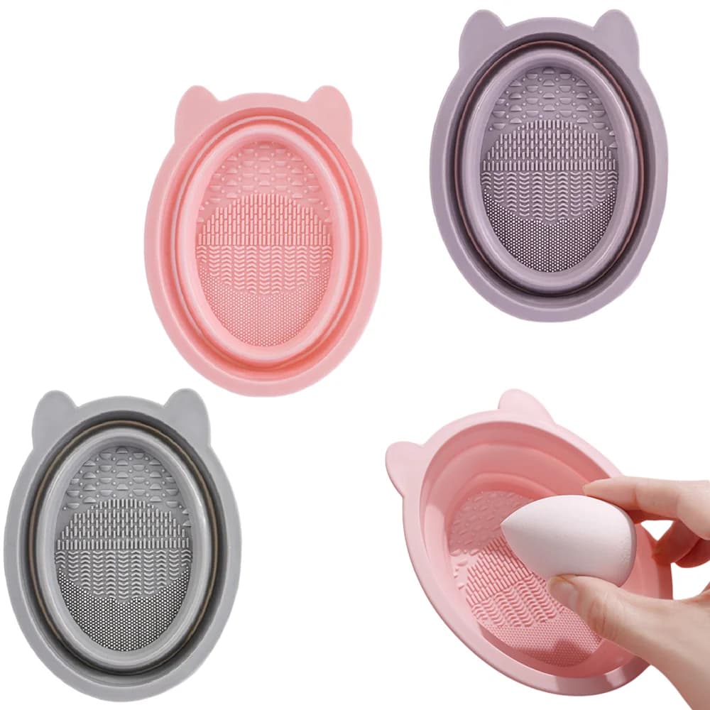 Collapsible Silicone Makeup Brush Cleaning Bowl Portable Cosmetic Sponge Scrubber Bowl Beauty Makeup Washing Tool